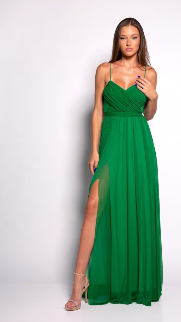שמלת ערב X שיפון כתפיה בצבע ירוק